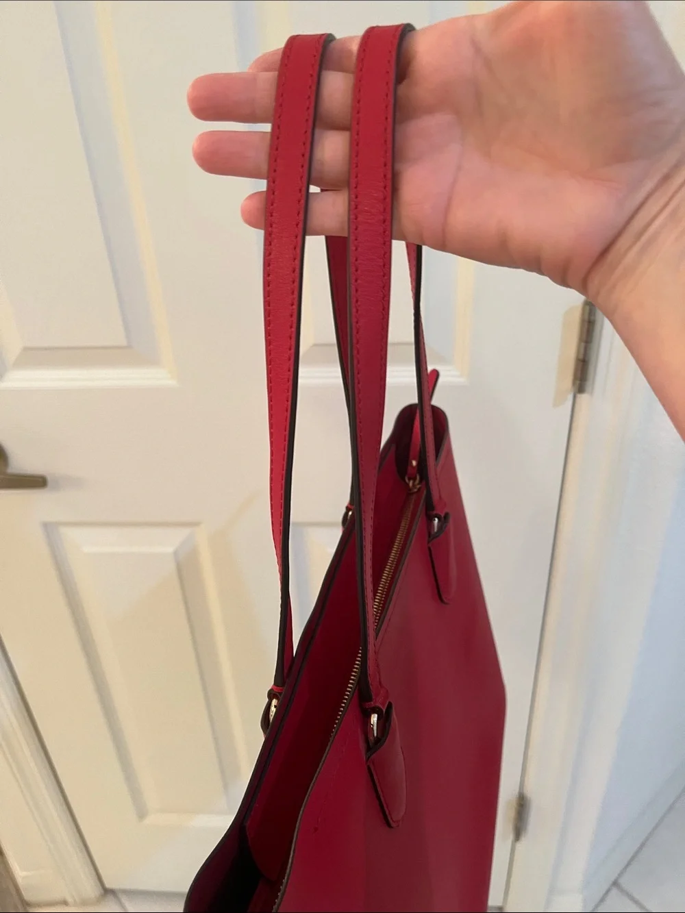 kate spade New York Red Leather Tote with Gold Logo Accent